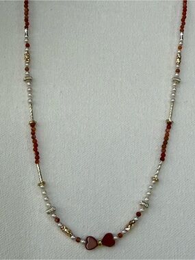 SS Orange Agate Pearl Beaded Necklace